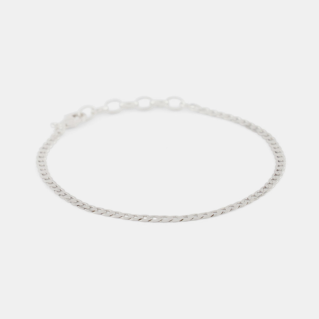 Silver Flat Cuban Chain Bracelet